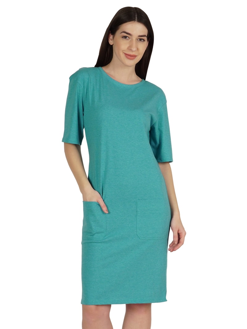 Inkmeso Womens Elbow Sleeve Regular Fit Tshirt Dress With Front Pockets