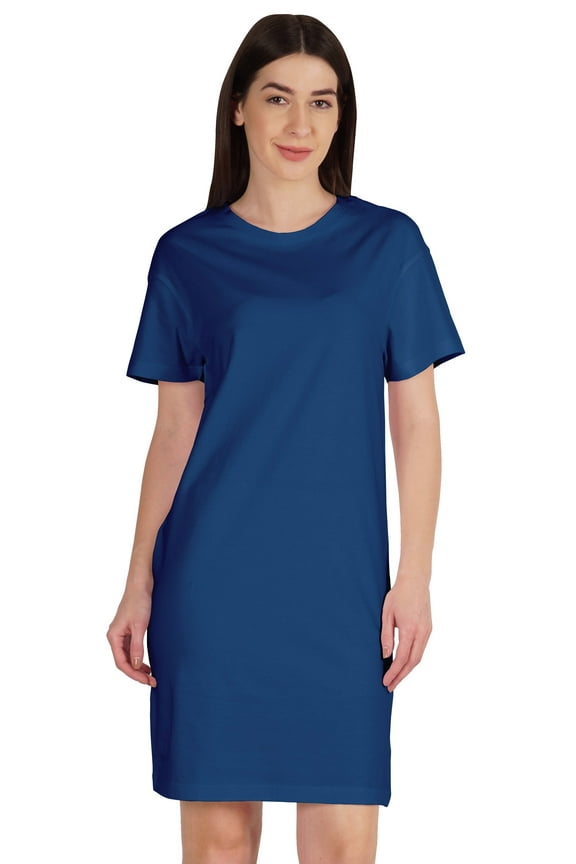 Womens Plain Shift Dress Short Sleeve Regular Fit Cotton Jersey Tshirt Dress