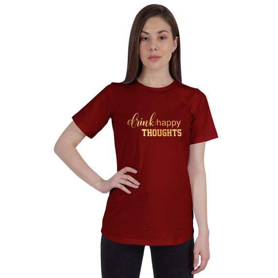 Inkmeso Womens Quote Top Drink Happy Thoughts Graphic Print Tee T-Shirt