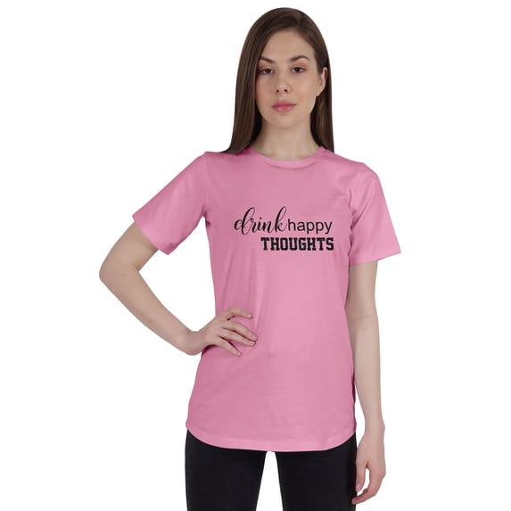Inkmeso Womens Quote Top Drink Happy Thoughts Graphic Print Tee T-Shirt