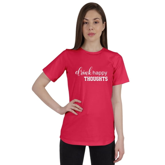 Inkmeso Womens Quote Top Drink Happy Thoughts Graphic Print Tee T-Shirt