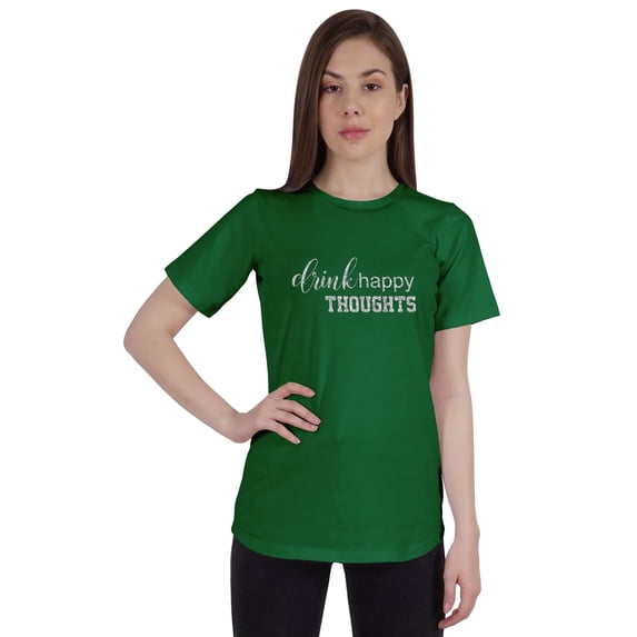 Inkmeso Womens Quote Top Drink Happy Thoughts Graphic Print Tee T-Shirt