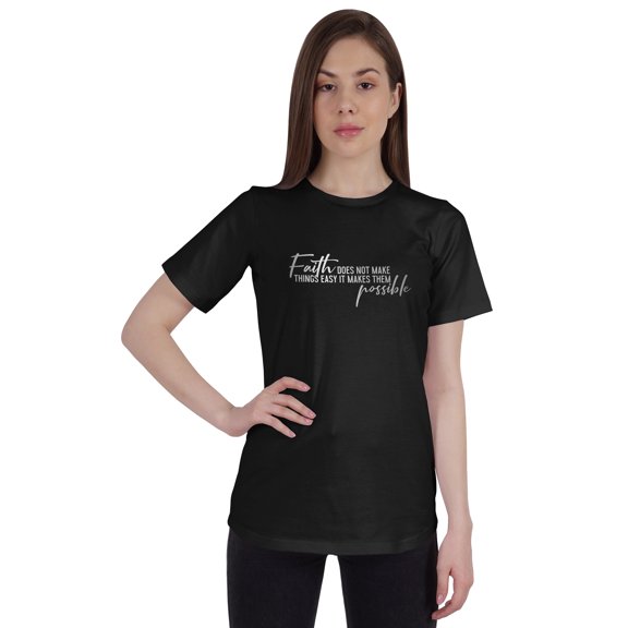 Inkmeso Womens Quote Top Faith Does Not Make Things Easy It Makes Them Possible Graphic Print Tee T-Shirt