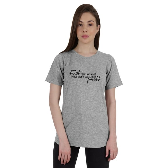 Inkmeso Womens Quote Top Faith Does Not Make Things Easy It Makes Them Possible Graphic Print Tee T-Shirt