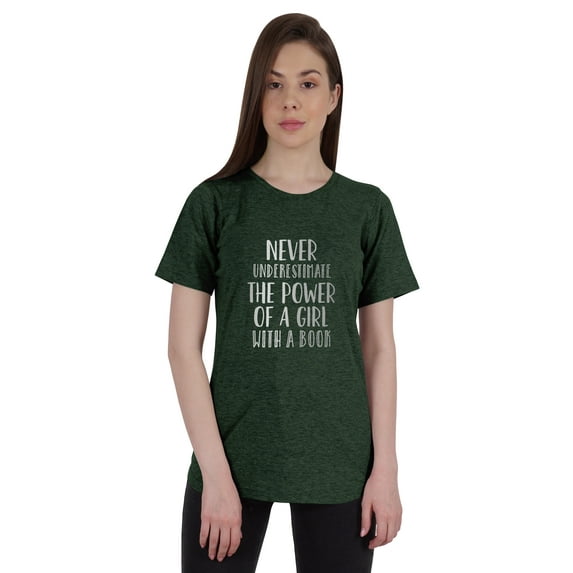 Inkmeso Womens Quote Top Never Underestimate The Power Of A Girl With A Book Graphic Print Tee T-Shirt
