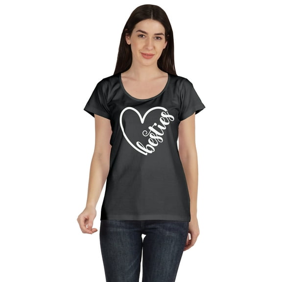 Inkmeso Womens Scoop Neck Besties Typographic BFF Friend Cotton Tee Tops