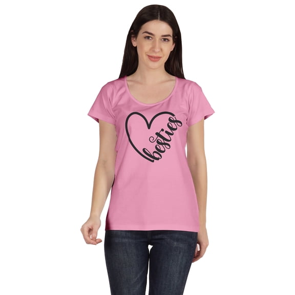 Inkmeso Womens Scoop Neck Besties Typographic BFF Friend Cotton Tee Tops