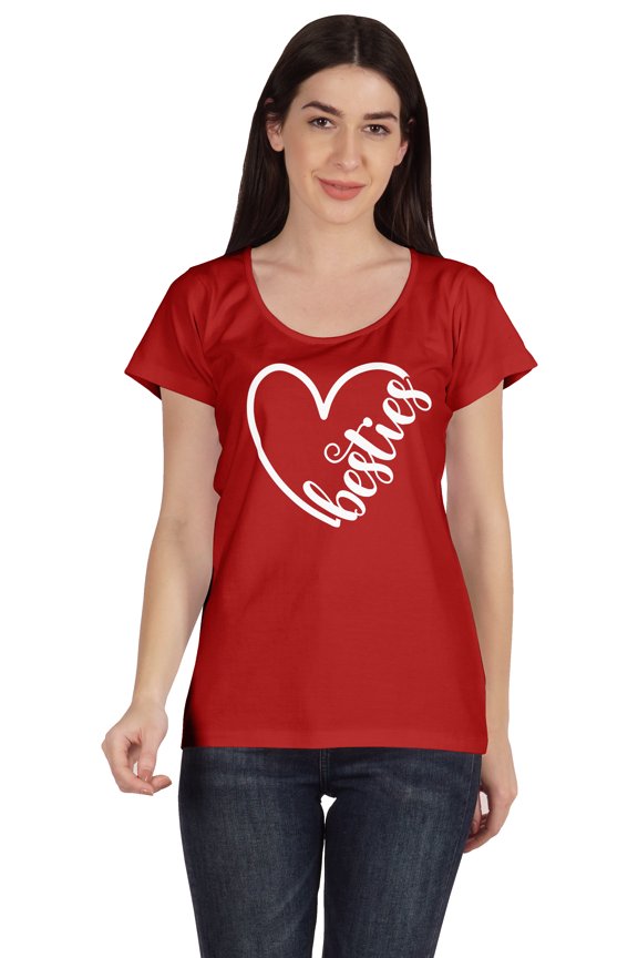 Womens Scoop Neck Besties Typographic BFF Friend Cotton Tee Tops