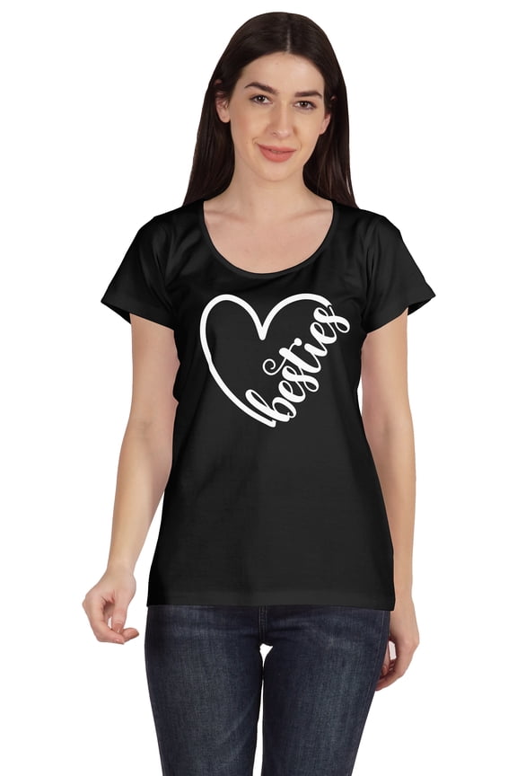 Womens Scoop Neck Besties Typographic BFF Friend Cotton Tee Tops
