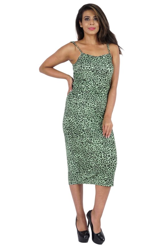 Womens Sexy Spaghetti Strap Dress Printed Bodycon Club Party Midi Dress