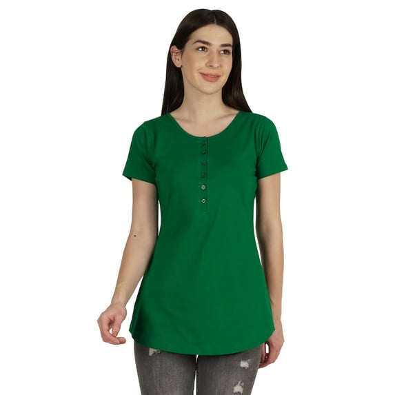 Inkmeso Womens Short Sleeve Button Tunic Top Cotton Tee Long Length Tshirt For Leggings