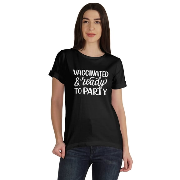Inkmeso Womens scoop-neck Vaccinated & Ready To Party Pro-Vaccine T-shirt Top