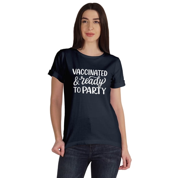 Inkmeso Womens scoop-neck Vaccinated & Ready To Party Pro-Vaccine T-shirt Top