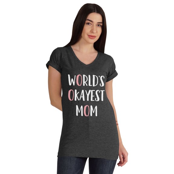 Inkmeso World Okayest Mom Graphic Tshirt Short Sleeve Mother Day Gift Top
