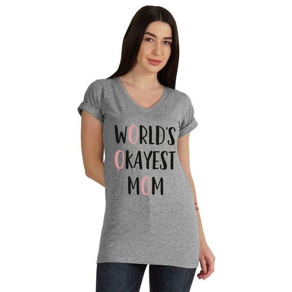 Inkmeso World Okayest Mom Graphic Tshirt Short Sleeve Mother Day Gift Top