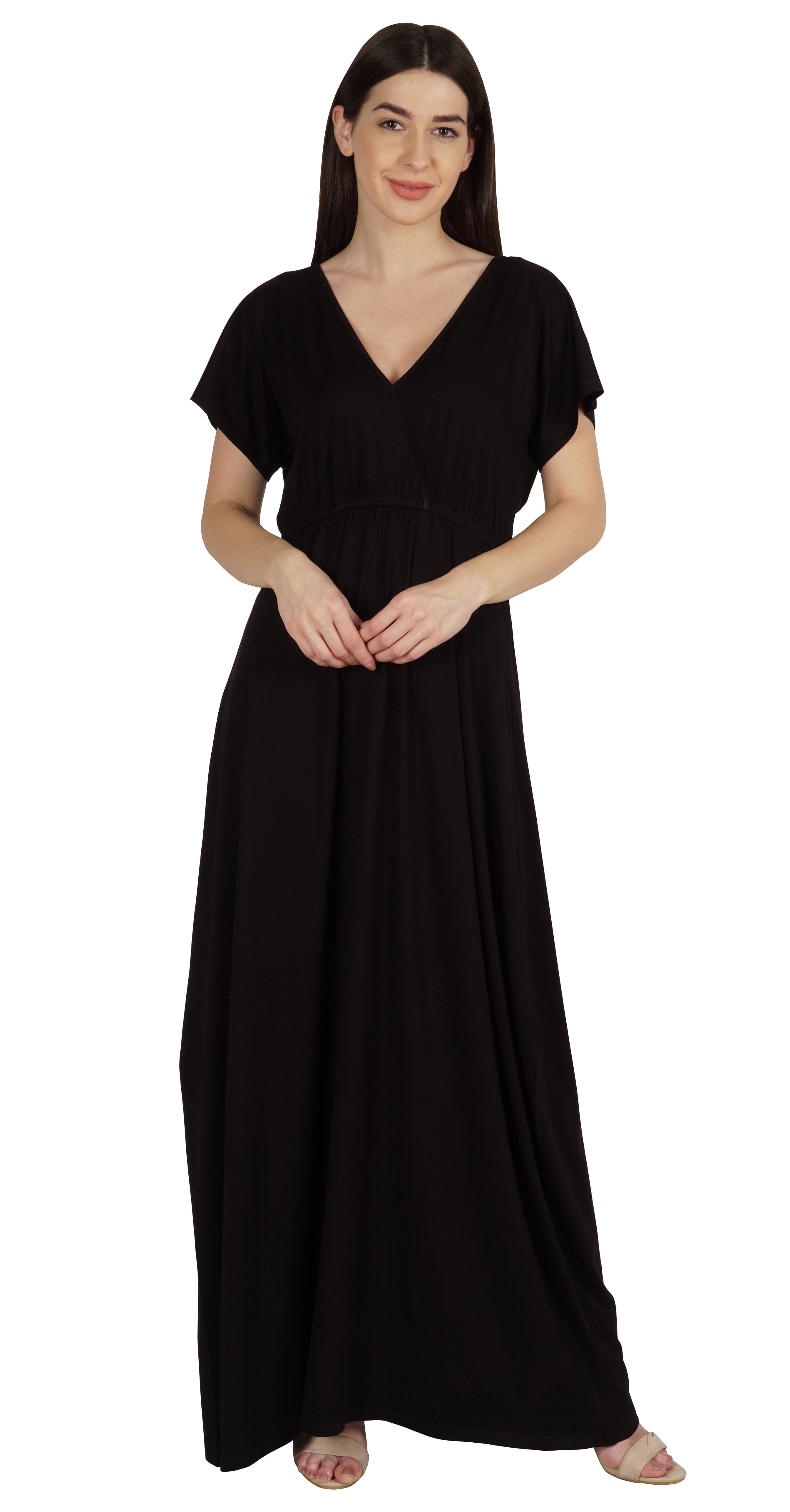 brown knee length dress Brown V Neck Three Quarter Sleeves Bodycon Knee Length Dress For Party