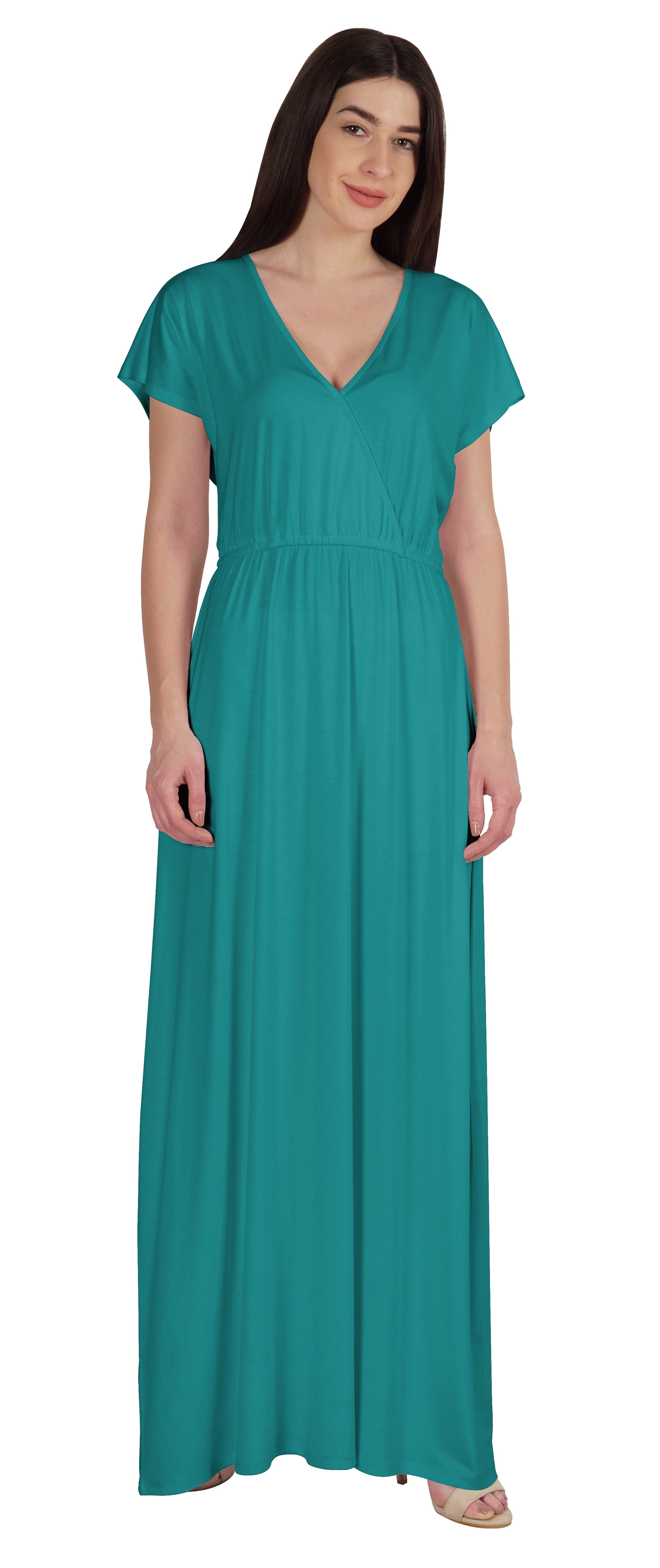 Inkmeso Wrap Style Jersey Maxi Dress Gathered Waist Summer Casual Classic Long Dress, Women's, Size: Large, Green
