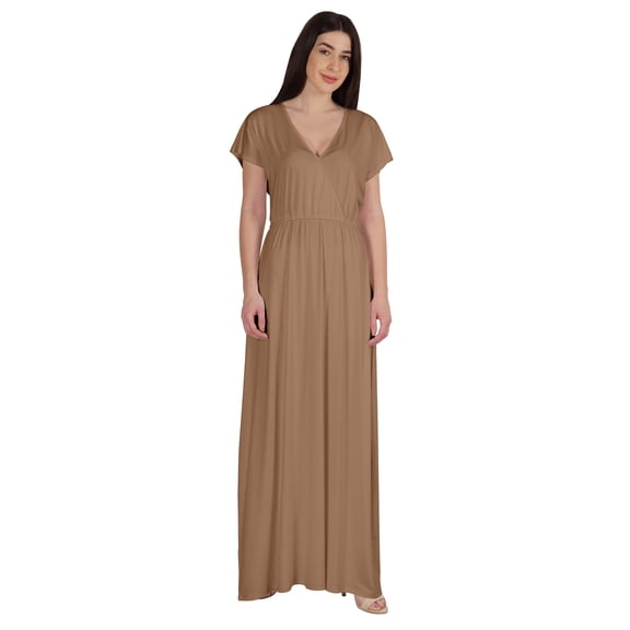 Inkmeso Wrap Style Jersey Maxi Dress Gathered Waist Summer Casual Classic Long Dress