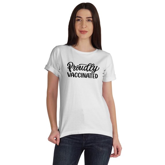 Inkmeso scoop-neck Proudly Vaccinated Funny Tee Pro-Vaccine T-shirt For Womens
