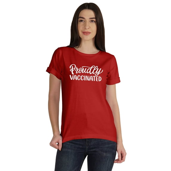 Inkmeso scoop-neck Proudly Vaccinated Funny Tee Pro-Vaccine T-shirt For Womens