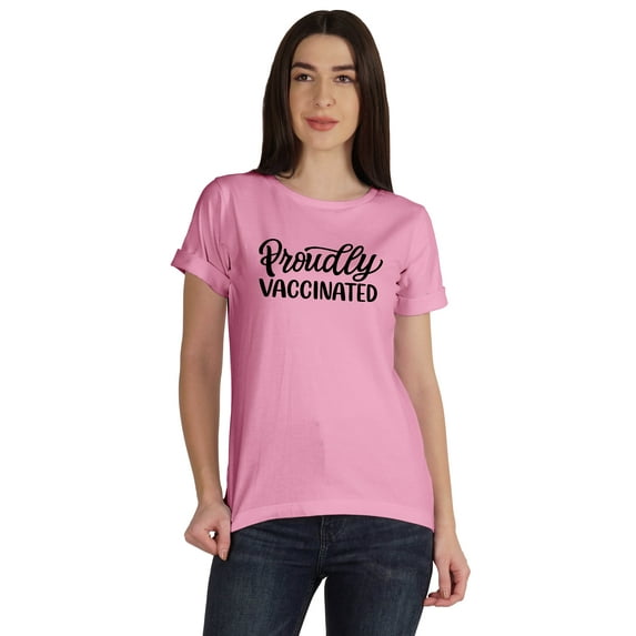 Inkmeso scoop-neck Proudly Vaccinated Funny Tee Pro-Vaccine T-shirt For Womens
