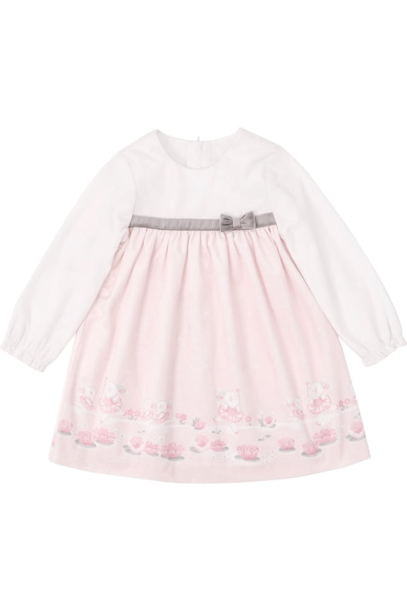 Sweet Japanese Style Long Sleeve Bow Print Dress for Girls, Fall Winter, 1 Pack