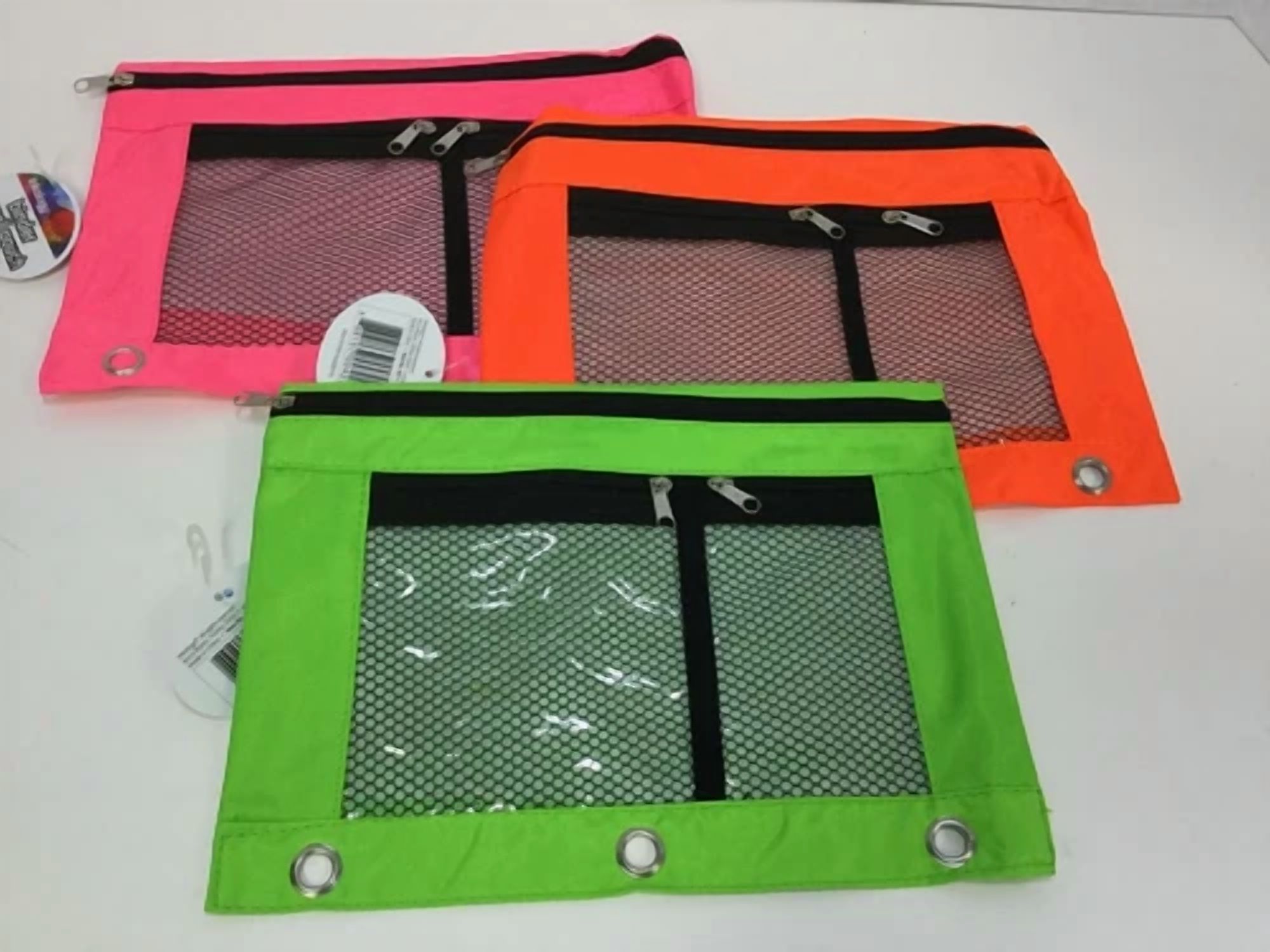 Inkology Pencil Binder Pouch For 3 Ring Binder W/ Zipper & Clear Window, 3/Pack