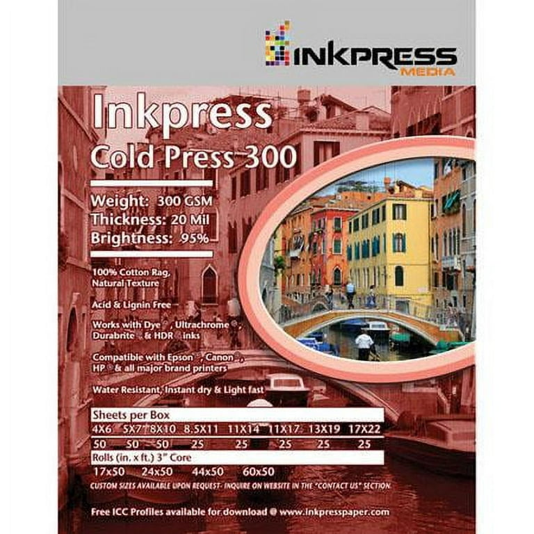 Inkpress 13 x 19 in. Cold Press 300 Archival Inkjet Paper (25 Sheets)