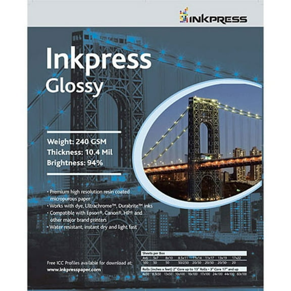 Inkpress PCUG851150 Commercial Glossy Inkjet Paper 8.5 in. x 11in. 50 Sheets