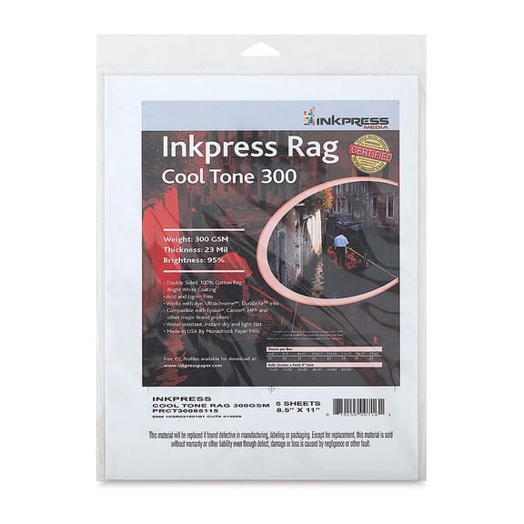 Inkpress Rag Digital Paper - Cool Tone, 300 gsm, 8-1/2" x 11", 25 Sheets