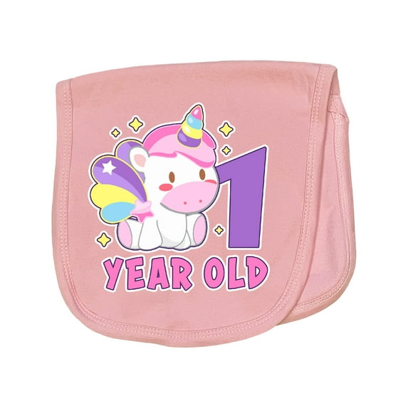 Inktastic 1 Year Old with Cute Unicorn Birthday Baby Burp Cloth