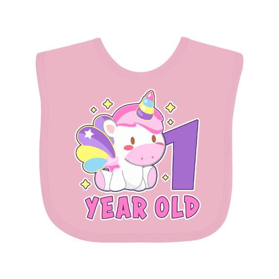 Inktastic 1 Year Old with Cute Unicorn Birthday Girls Baby Bib
