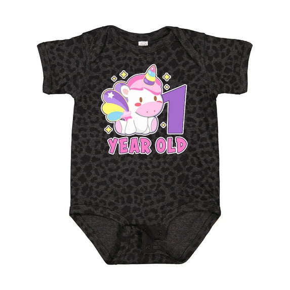 Inktastic 1 Year Old with Cute Unicorn Birthday Girls Baby Bodysuit