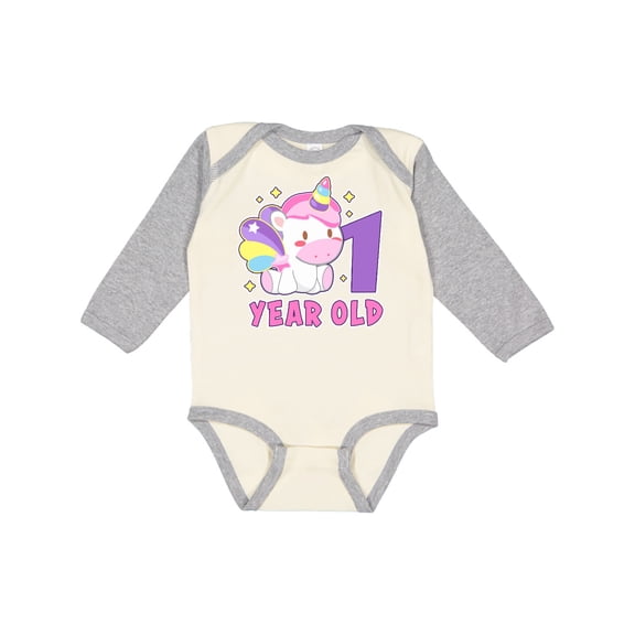 Inktastic 1 Year Old with Cute Unicorn Birthday Girls Long Sleeve Baby Bodysuit