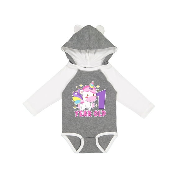 Inktastic 1 Year Old with Cute Unicorn Birthday Girls Long Sleeve Baby Bodysuit