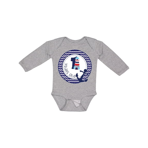 Inktastic 1 Years Old Nautical Anchor Boy Birthday Boys Long Sleeve Baby Bodysuit