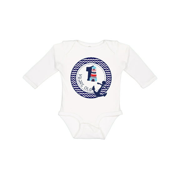 Inktastic 1 Years Old Nautical Anchor Boy Birthday Boys Long Sleeve Baby Bodysuit