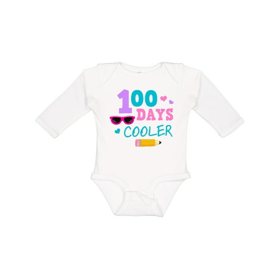 Inktastic 100 Days Cooler in Pink Girls Long Sleeve Baby Bodysuit
