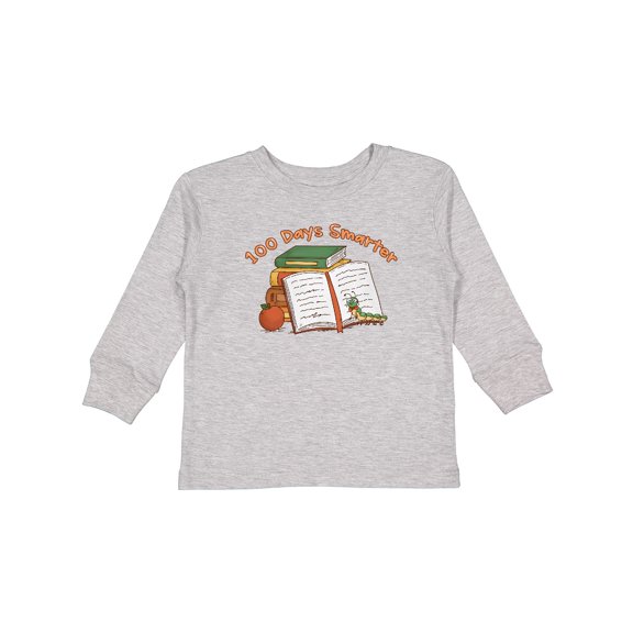 Inktastic 100 Days Smarter Bookworm 100th Day of School Boys or Girls Long Sleeve Toddler T-Shirt