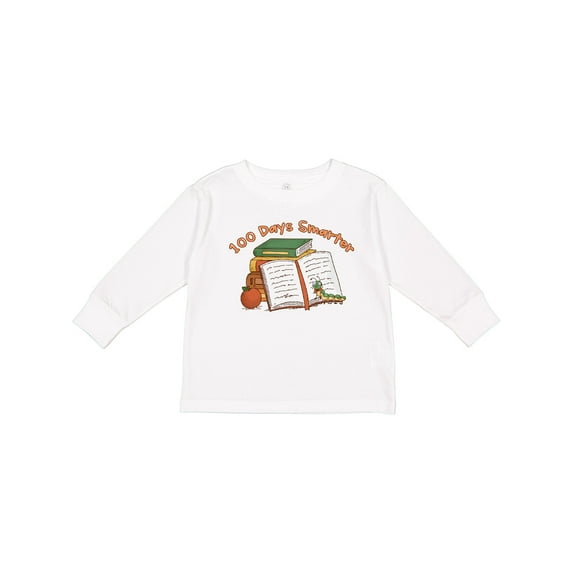 Inktastic 100 Days Smarter Bookworm 100th Day of School Boys or Girls Long Sleeve Toddler T-Shirt
