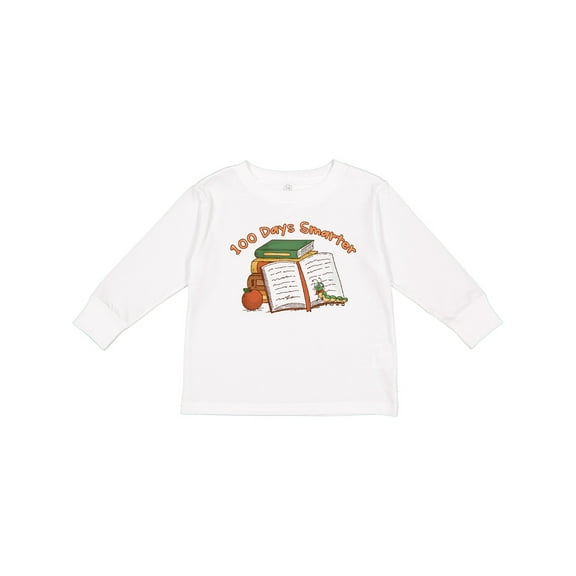 Inktastic 100 Days Smarter Bookworm 100th Day of School Boys or Girls Long Sleeve Toddler T-Shirt