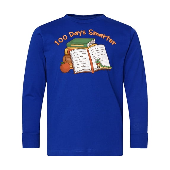 Inktastic 100 Days Smarter Bookworm 100th Day of School Long Sleeve Youth T-Shirt