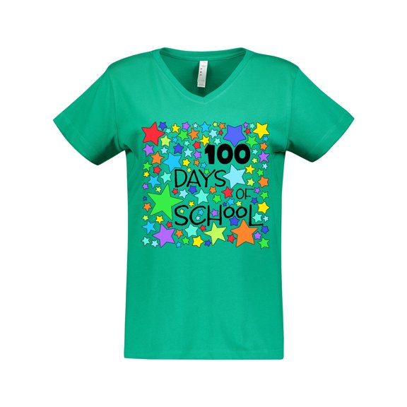 Inktastic 100 Days of School Colorful Stars Women's V-Neck T-Shirt