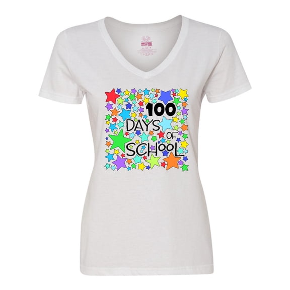 Inktastic 100 Days of School Colorful Stars Women's V-Neck T-Shirt