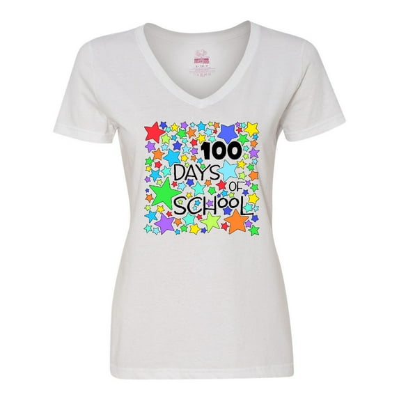 Inktastic 100 Days of School Colorful Stars Women's V-Neck T-Shirt