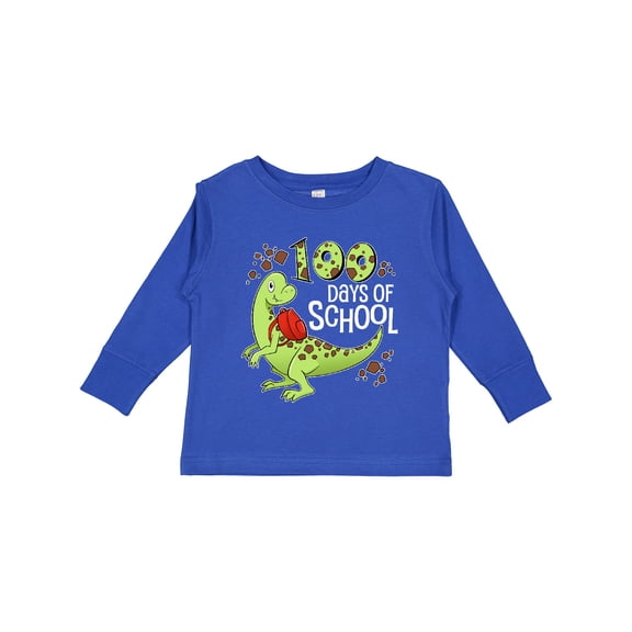 Inktastic 100 Days of School Cute Green Dinosaur Boys or Girls Long Sleeve Toddler T-Shirt