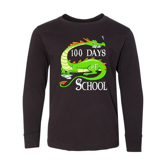 Inktastic 100 Days of School Cute Green Dragon Long Sleeve Youth T-Shirt