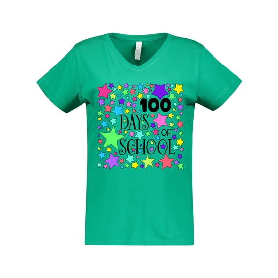 Inktastic 100 Days of School Pastel Stars Women's V-Neck T-Shirt