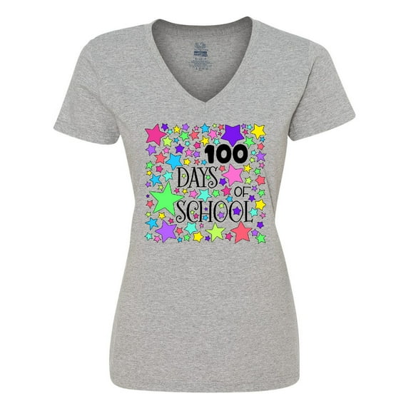 Inktastic 100 Days of School Pastel Stars Women's V-Neck T-Shirt
