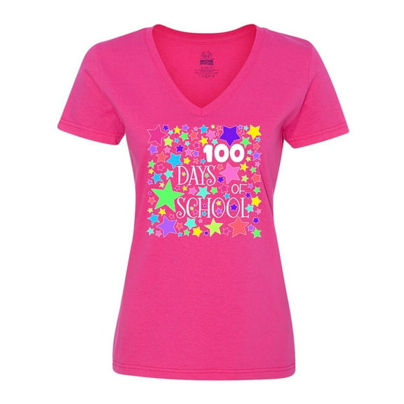 Inktastic 100 Days of School Pastel Stars Women's V-Neck T-Shirt